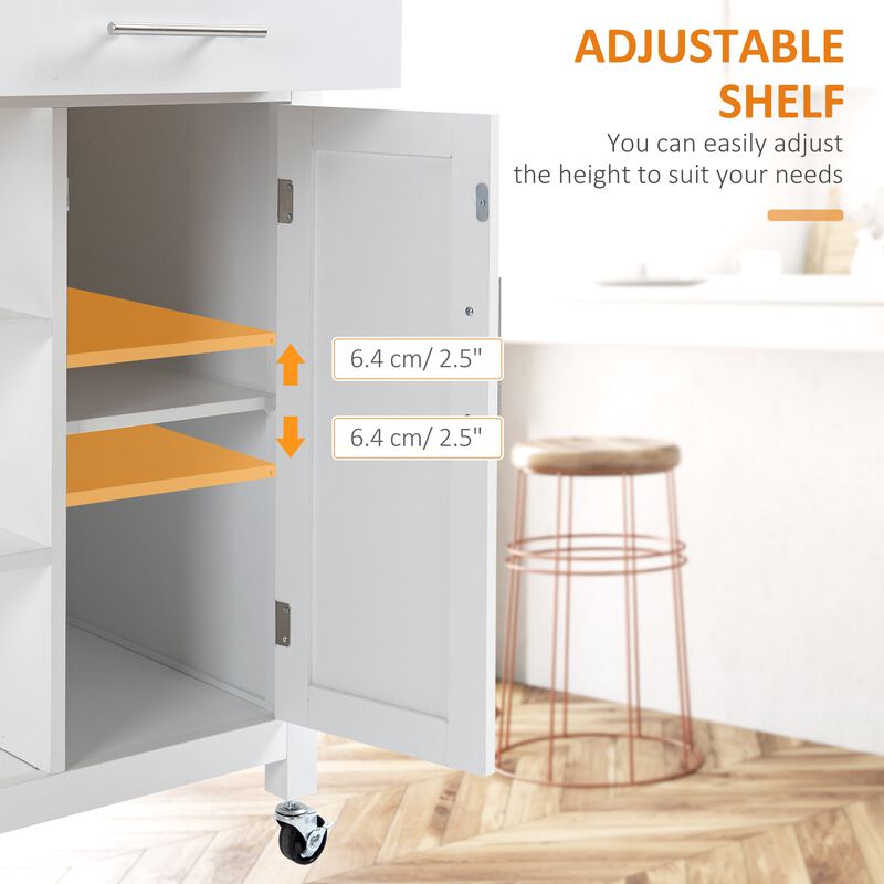 White Kitchen Island: Compact Rolling Cart with Shelf & Drawer