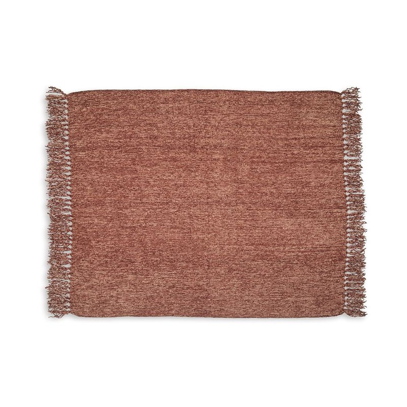 Emily Throw Blanket Set of 3, Textured Woven Knotted Fringe, Red Polyester - Benzara