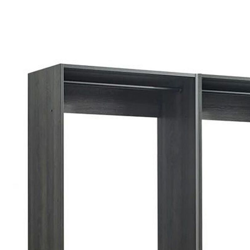 Dee Modular Freestanding Closet System, 6 Shelves, 2 Hanging Rods, Gray  - Benzara