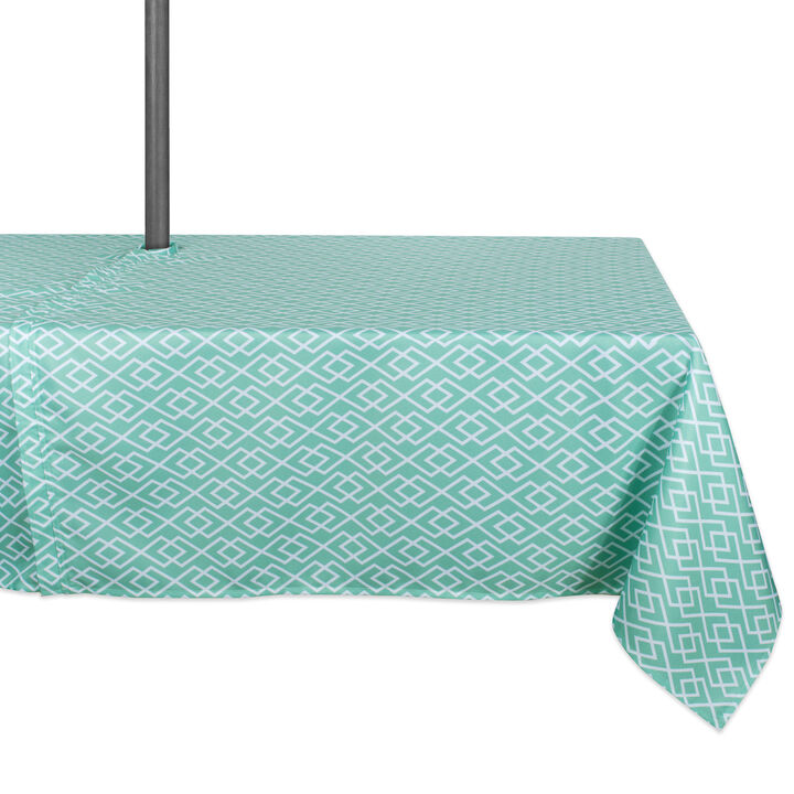 Aqua Green and White Diamond Pattern Outdoor Rectangular Tablecloth with Zipper 60� x 84�