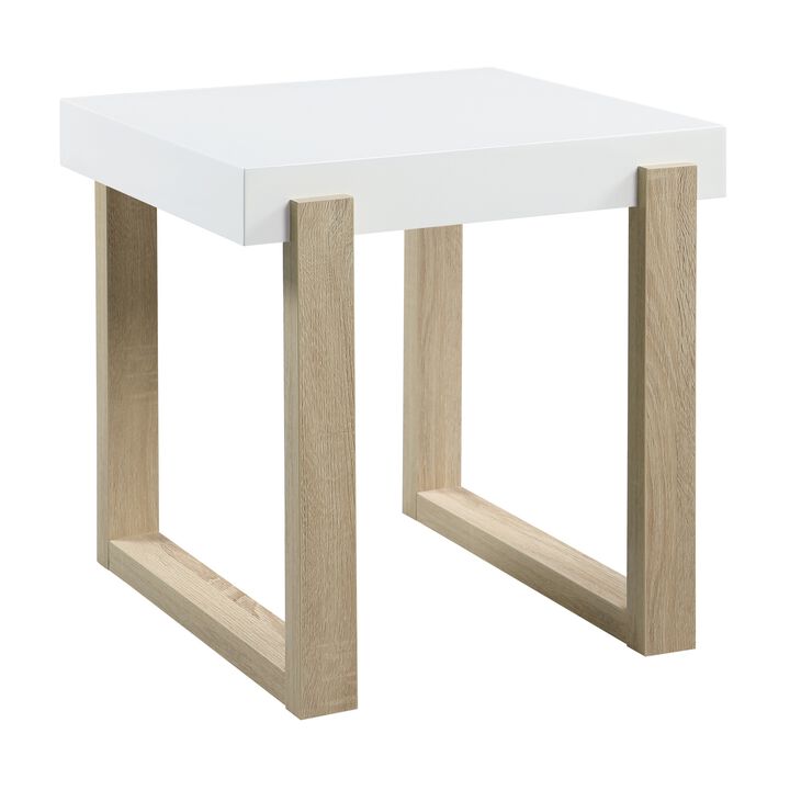 Shay 22 Inch Side End Table, Thick Rectangular Tabletop, High Gloss White-Benzara