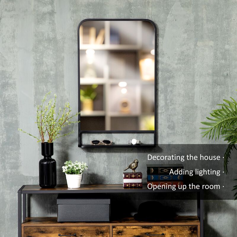 Black Wall Decor: 34x21" Contemporary Mirror with Shelf