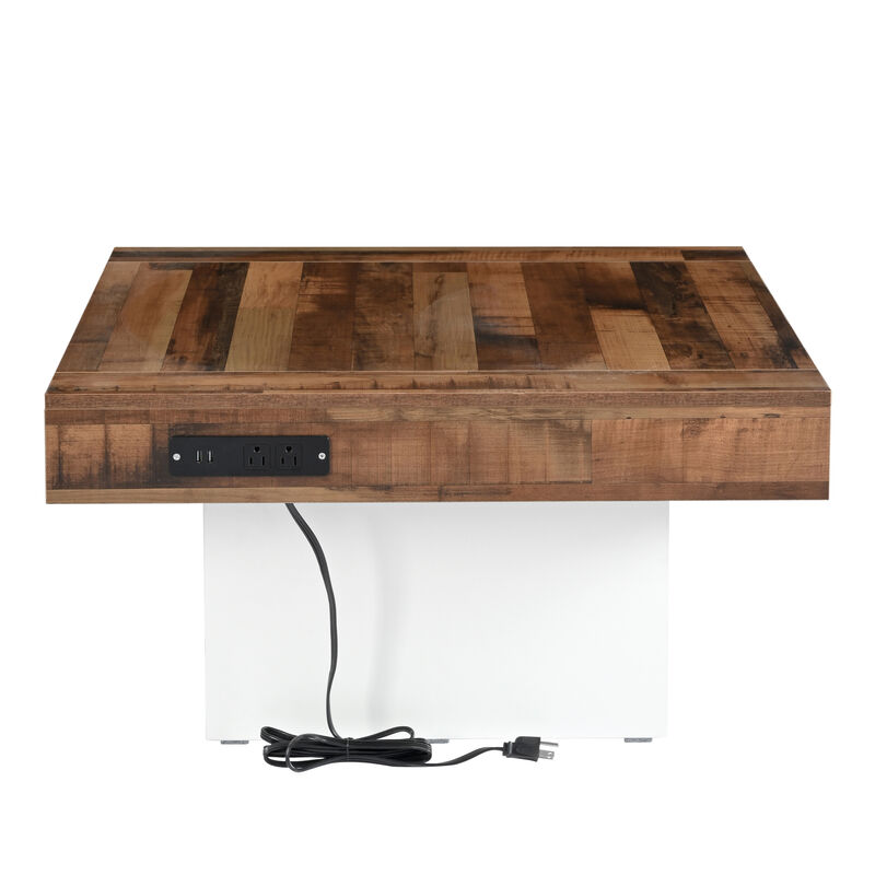 Merax Farmhouse Coffee Table with 2 USB Ports and LED Light