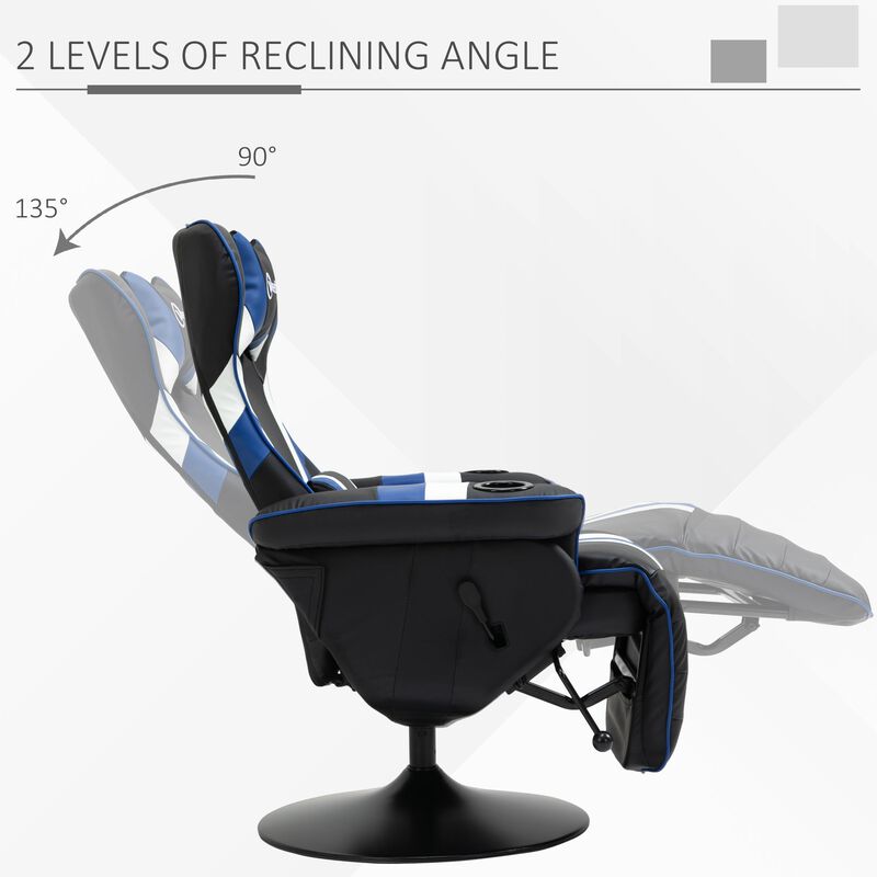 Black/White/Blue Gamer Chair: Racing Style Recliner with Footrest