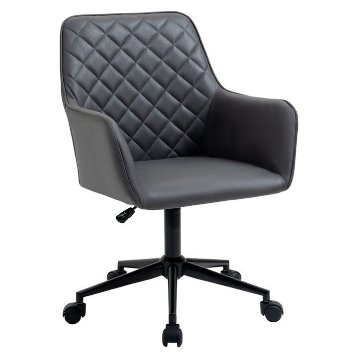 Dark Grey Task Chair: Office Chair with Diamond Design and Padded Arms