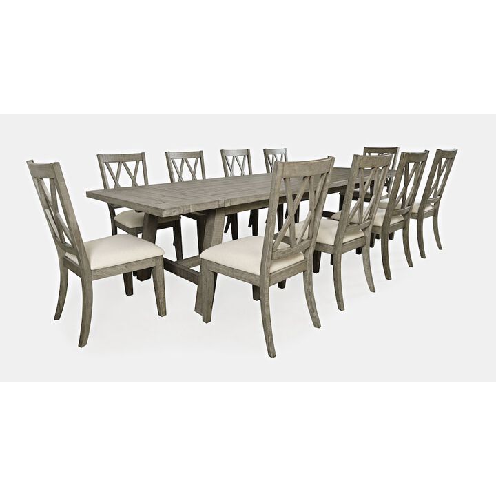 Jofran Telluride Eleven Piece Rustic Farmhouse Solid Wood 127 Extendable Dining Set