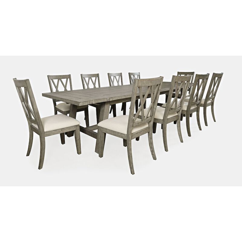 Jofran Telluride Eleven Piece Rustic Farmhouse Solid Wood 127 Extendable Dining Set