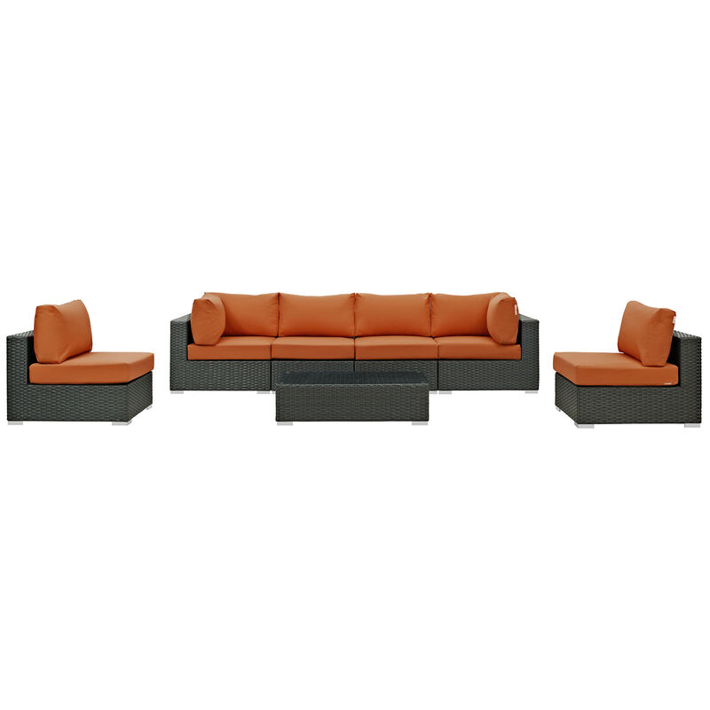 Sojourn 7 Piece Outdoor Patio Sunbrella Sectional Set - Canvas Tuscan
