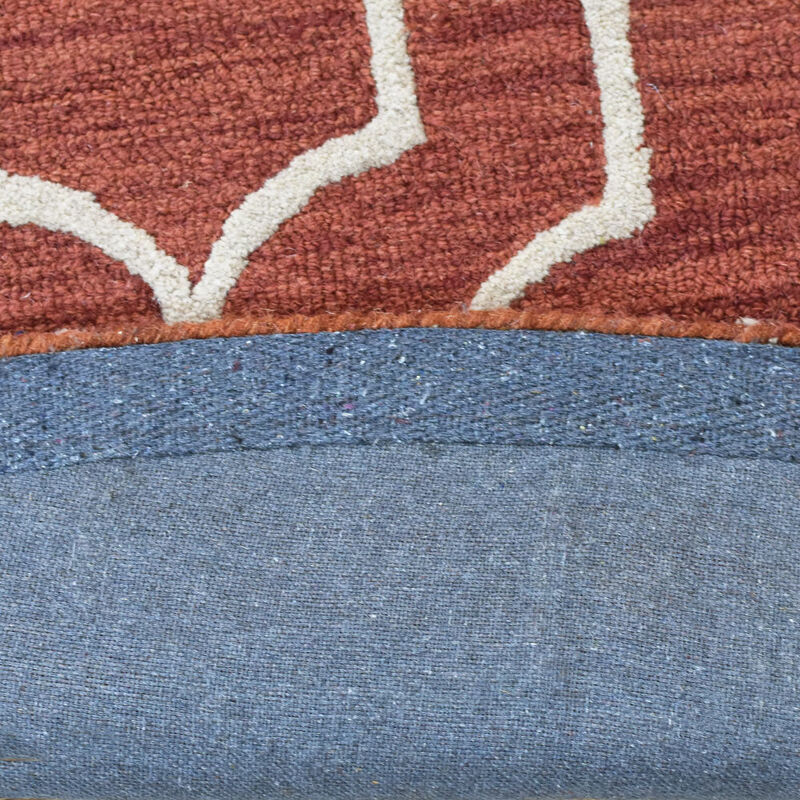 RUGSOTIC CARPETS HAND TUFTED WOOL ECO-FRIENDLY AREA RUGS  - 8'x8', Round Shape, Red & Beige, Geometric Modern Design, High Pile Thick Handmade Area Rugs for Living Room, Bed Room (K09014)