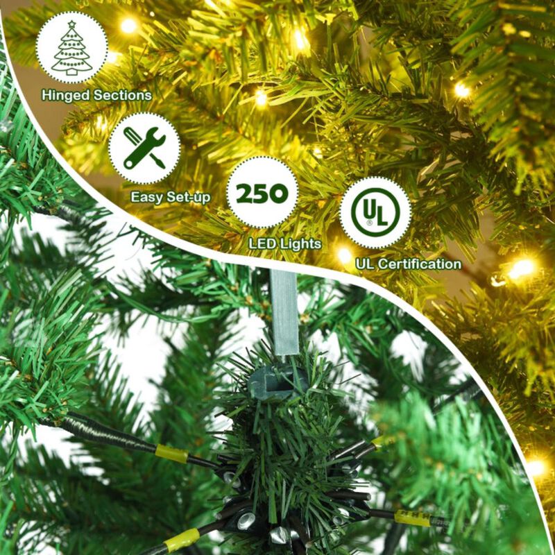 Hivvago 5/6/7 Feet PVC Hinged Pre-lit Artificial Fir Pencil Christmas Tree with 150 Lights
