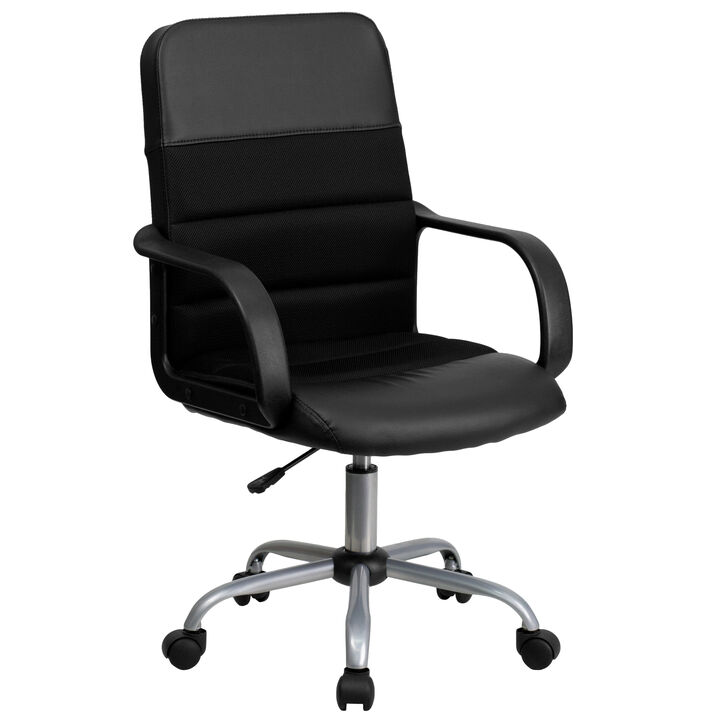 Manor Mid-Back Black LeatherSoft and Mesh Swivel Task Office Chair with Arms