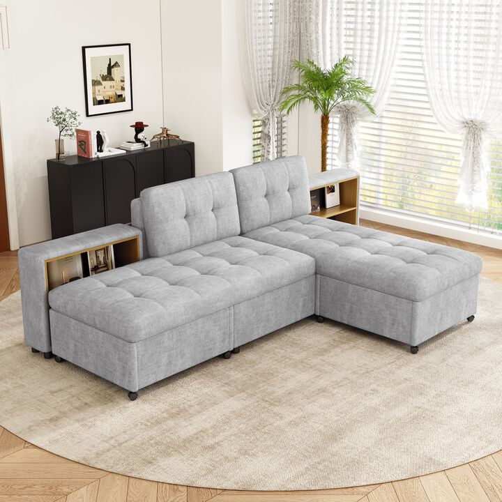 Merax Chenille Sofa Bed Modular Sofa Free-combined Sofa with 2 Storage Racks