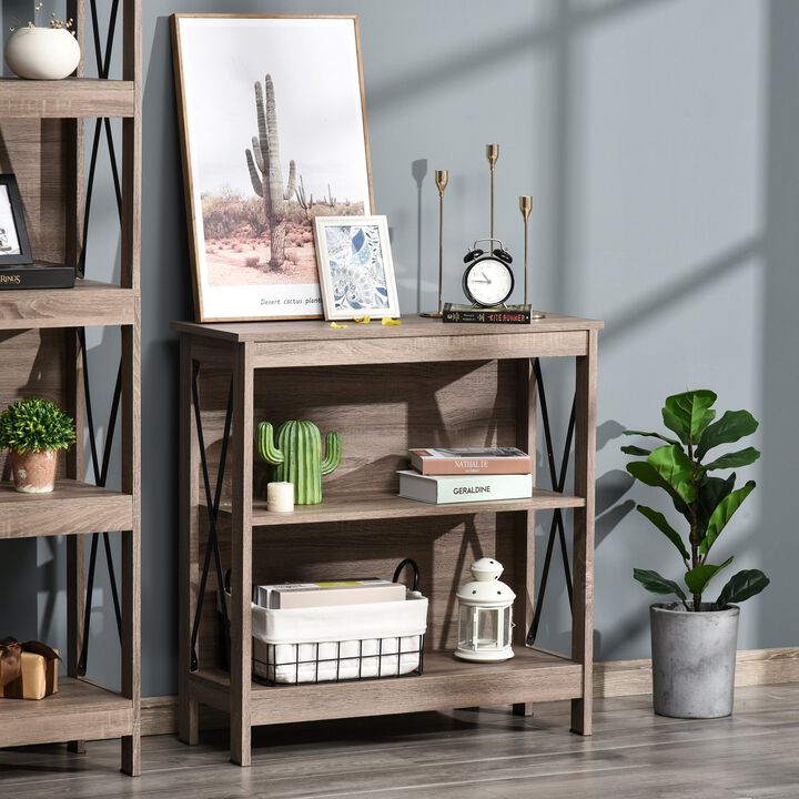 Dark Industrial Shelving: 2-Tier Bookcase with Metal X-Bar