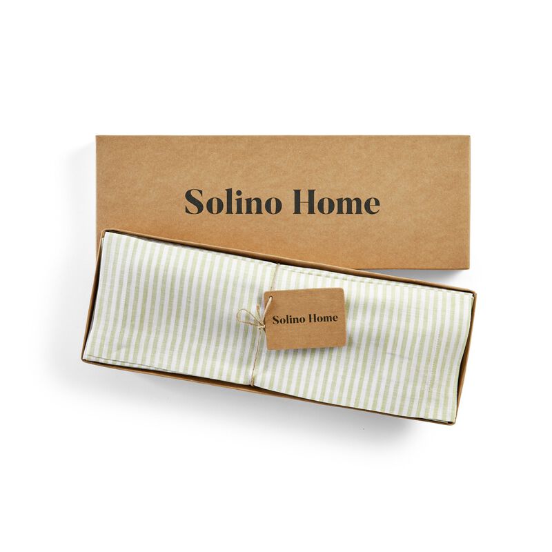 Solino Home 100% Pure Linen Placemats 14 x 19 Inch Set of 4 | Narrow Stripe