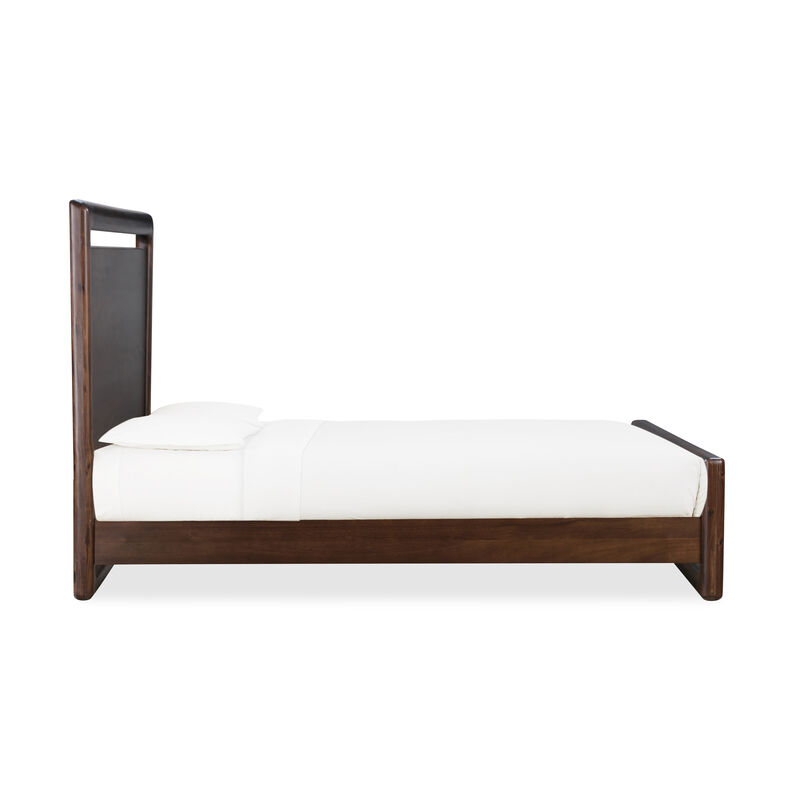 Vipe California King Platform Bed, Cutout Design, Modern Brown Acacia Wood - Benzara