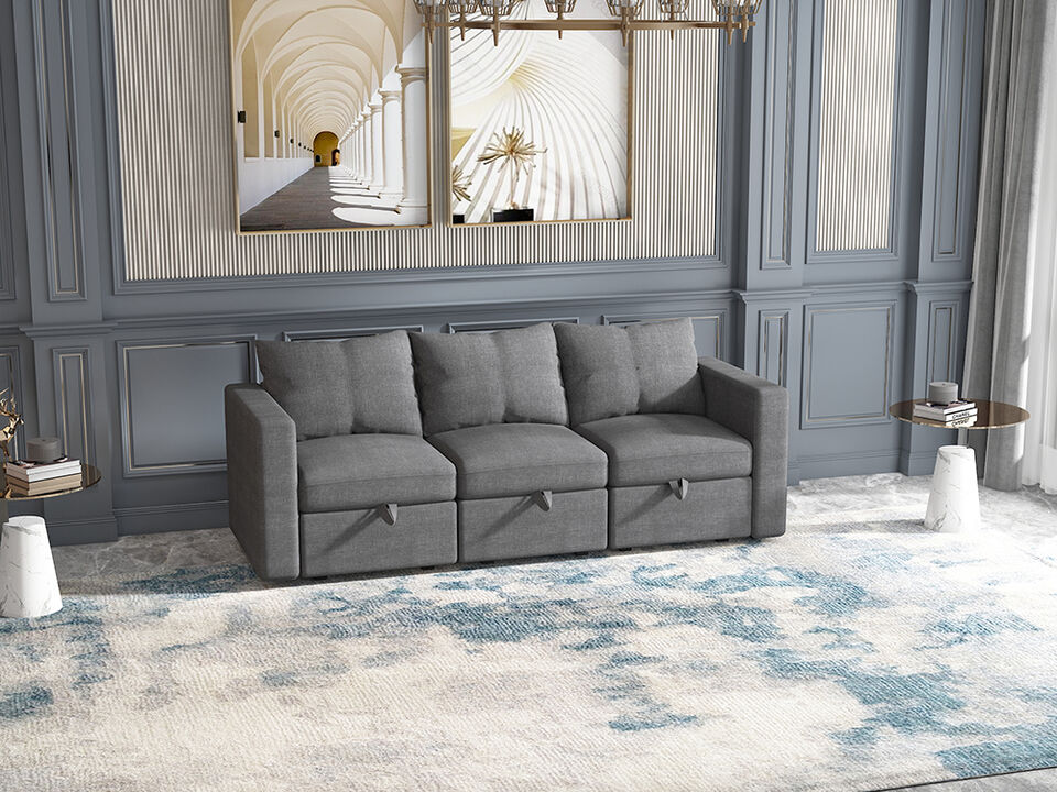Livelylodge Modular 3-Seat Sofa with Wooden Frame and Pull-Out Bed,  Convertible Sectional Sofa for Living Room, Available in Black, White, and Gray 85" L x 30.5" W x 34" H.