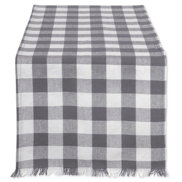 14" x 108" Gray and White Checkered Pattern Rectangular Table Runner