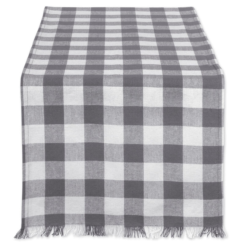 14" x 108" Gray and White Checkered Pattern Rectangular Table Runner