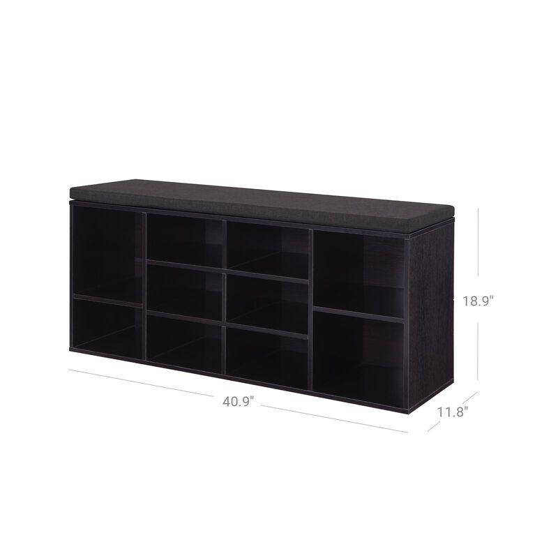 Cubbie Shoe Cabinet Storage Bench with Cushioned Seat & Adjustable Shelves