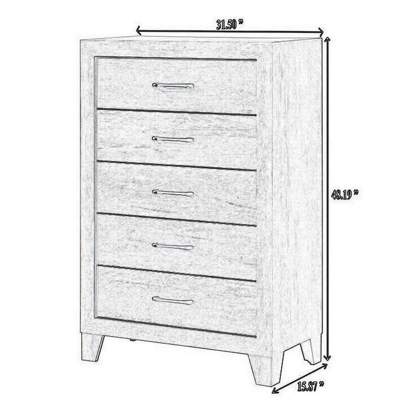 Isha 48 Inch 5 Drawer Tall Dresser Chest with Metal Handles, Driftwood Gray-Benzara