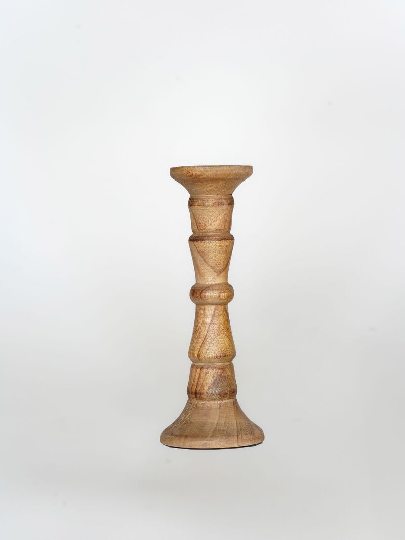 Traditional Wallnut Eco-friendly Handmade Mango Wood Set Of Two 6" & 9" Pillar Candle Holder BBH Homes
