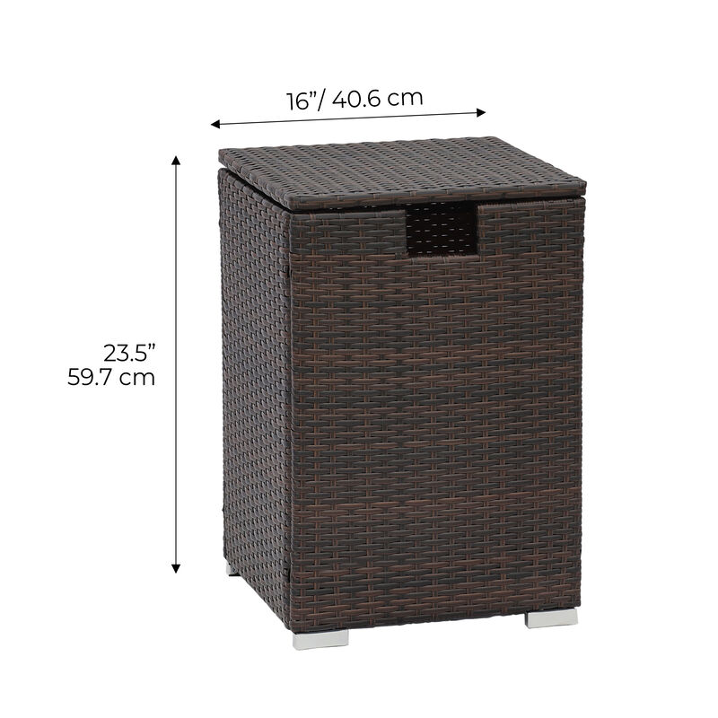 Teamson Home - Patio Wicker Hideaway Gas Tank Table for Fire Pits for 20 lb Propane Tank Cover Brown