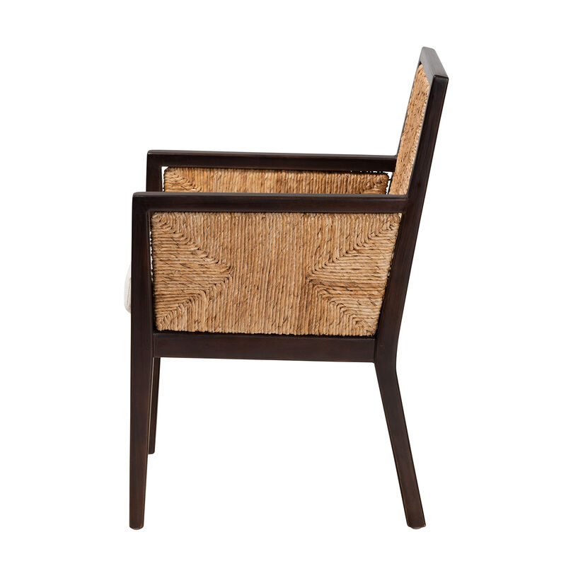 Bali & Pari Joana Modern Dark Brown Mahogany Wood and Natural Seagrass Dining Arm Chair