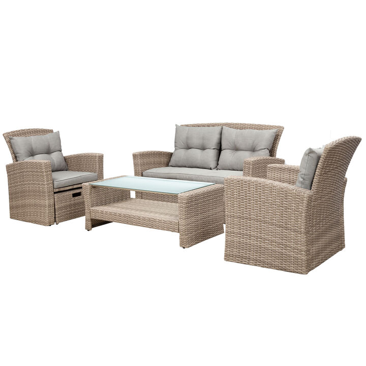 Patio Furniture Set, 4 Piece Outdoor Conversation Set All Weather Wicker Sectional Sofa