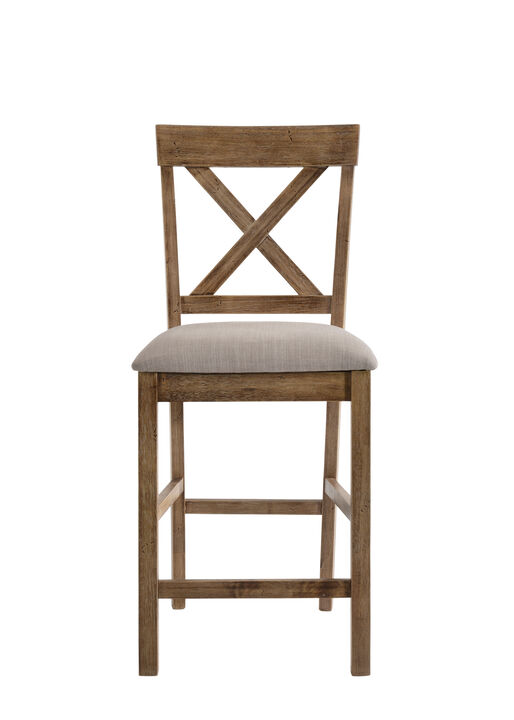 Fabric Upholstered Wooden Counter Height Chair,Set of 2,Brown and Gray-Benzara