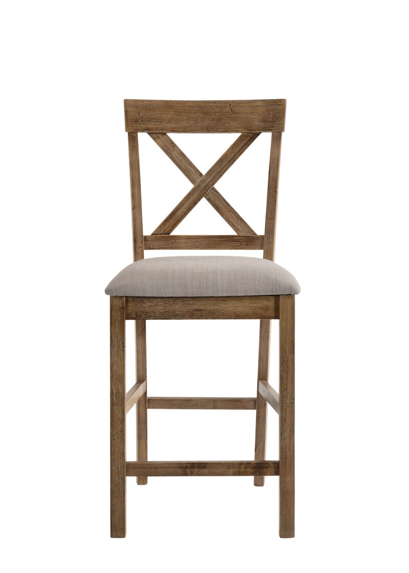 Fabric Upholstered Wooden Counter Height Chair,Set of 2,Brown and Gray-Benzara