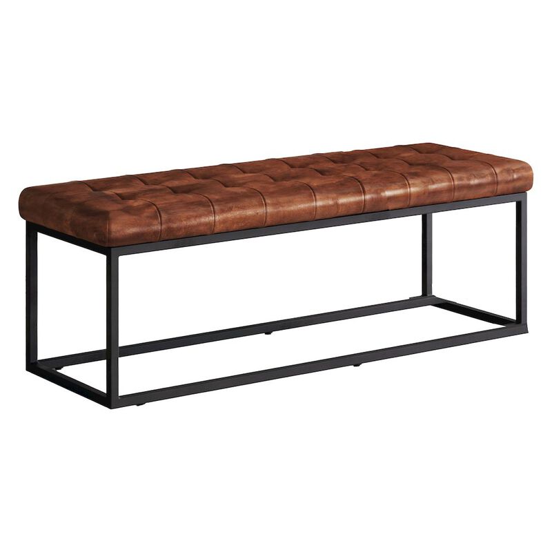 Jofran Global Archive 50 Genuine Distressed Leather Mid-Century Modern Ottoman Bench