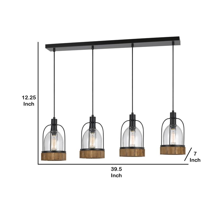 Metal Pendant Fixture with 4 Lantern Design Glass Shade