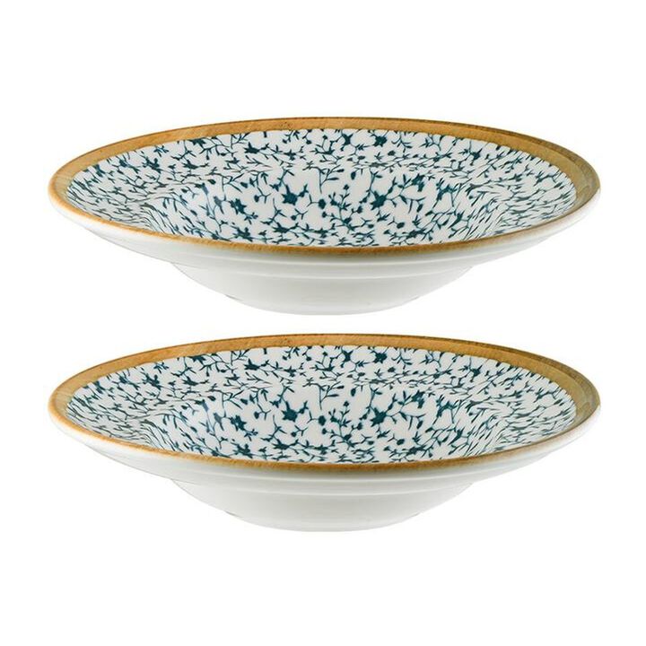 Calif dia.10.75" h:2.25" 16 oz. Round Decorated Porcelain Bowl (Set of 2)