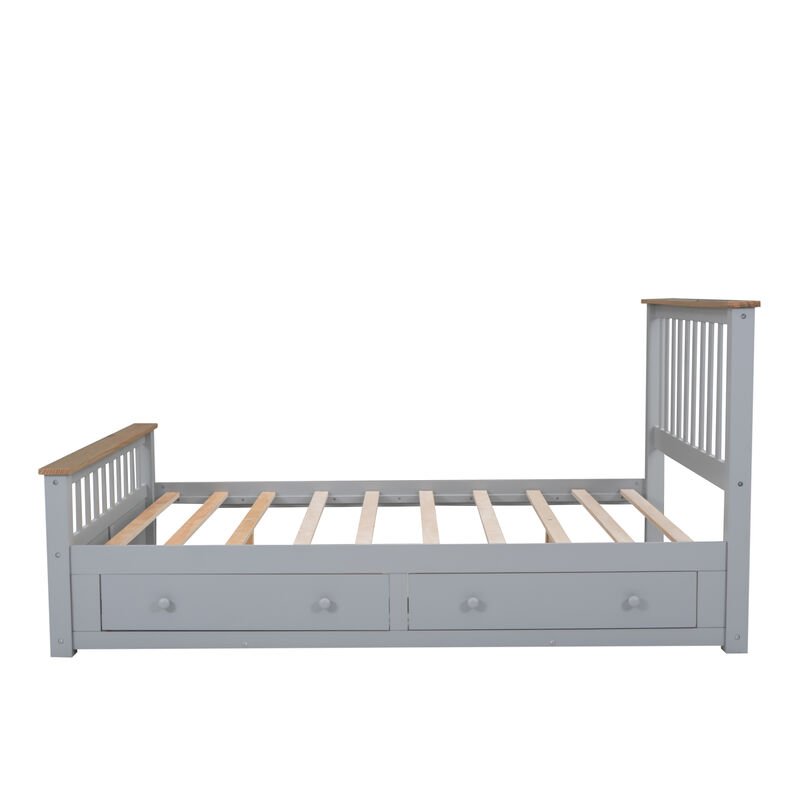 Streamdale Queen Size Wood Platform Bed With Two Drawers And Wooden Slat Support