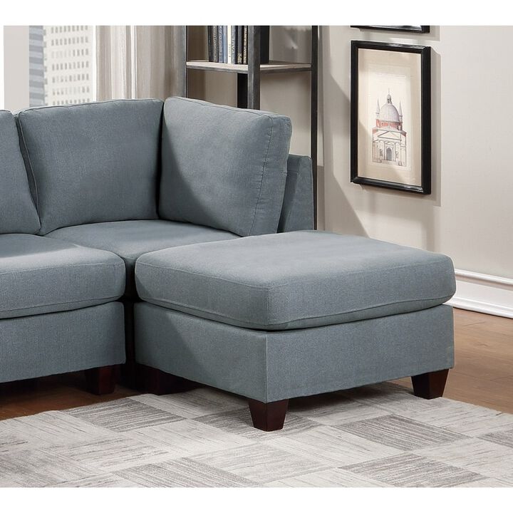 Living Room Furniture Cocktail Ottoman Linen Like Fabric 1 Piece Plush Ottoman Wooden Legs