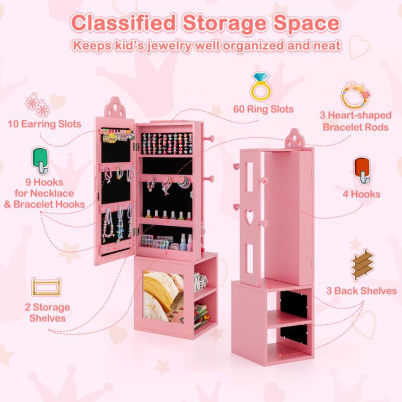 Hivvago 3-in-1 Freestanding Kids Jewelry Cabinet Armoire with Full Length Mirror