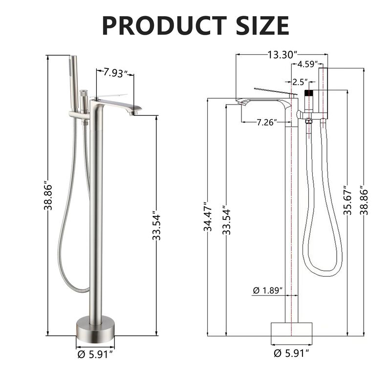 Mondawe Single-Handle Freestanding Floor Mount Tub Filler Faucet with Handheld Shower