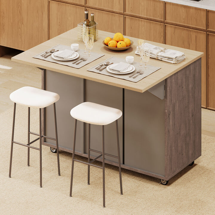Merax Farmhouse Kitchen Island on Wheels with Drop Leaf