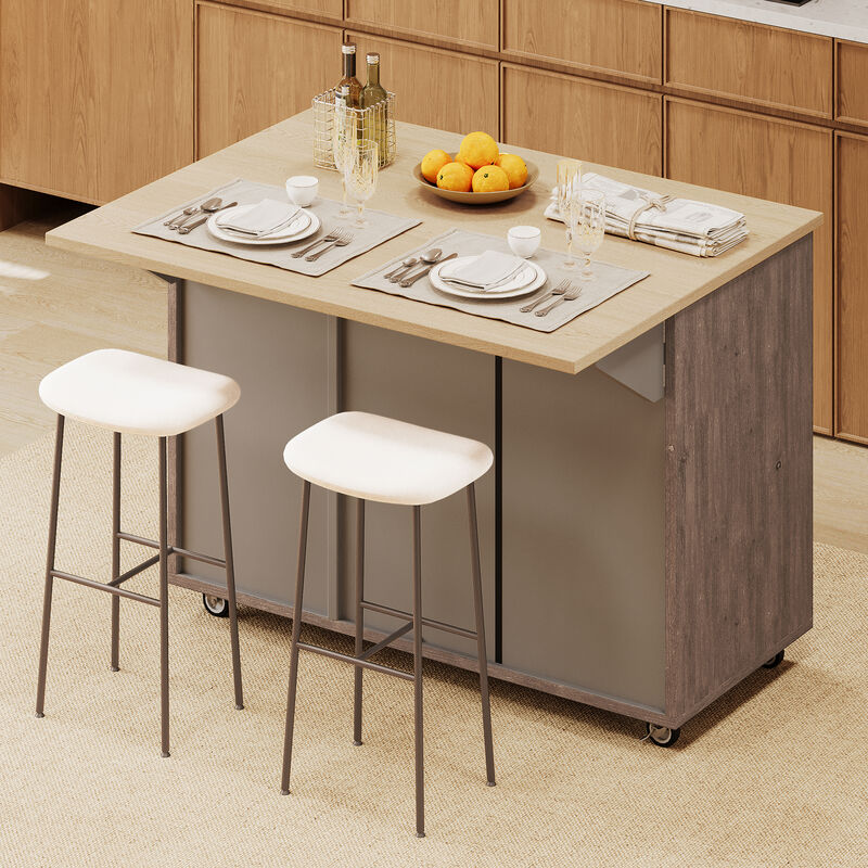 Merax Farmhouse Kitchen Island on Wheels with Drop Leaf