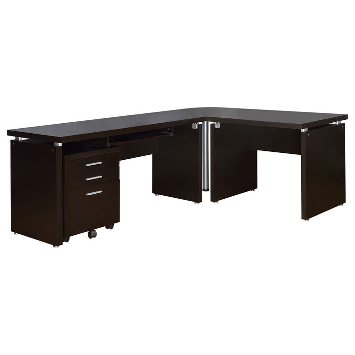 Niti 2 Piece Home Office L Desk with File Cabinet, Keyboard Tray Dark Brown - Benzara