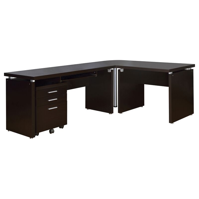 Niti 2 Piece Home Office L Desk with File Cabinet, Keyboard Tray Dark Brown - Benzara