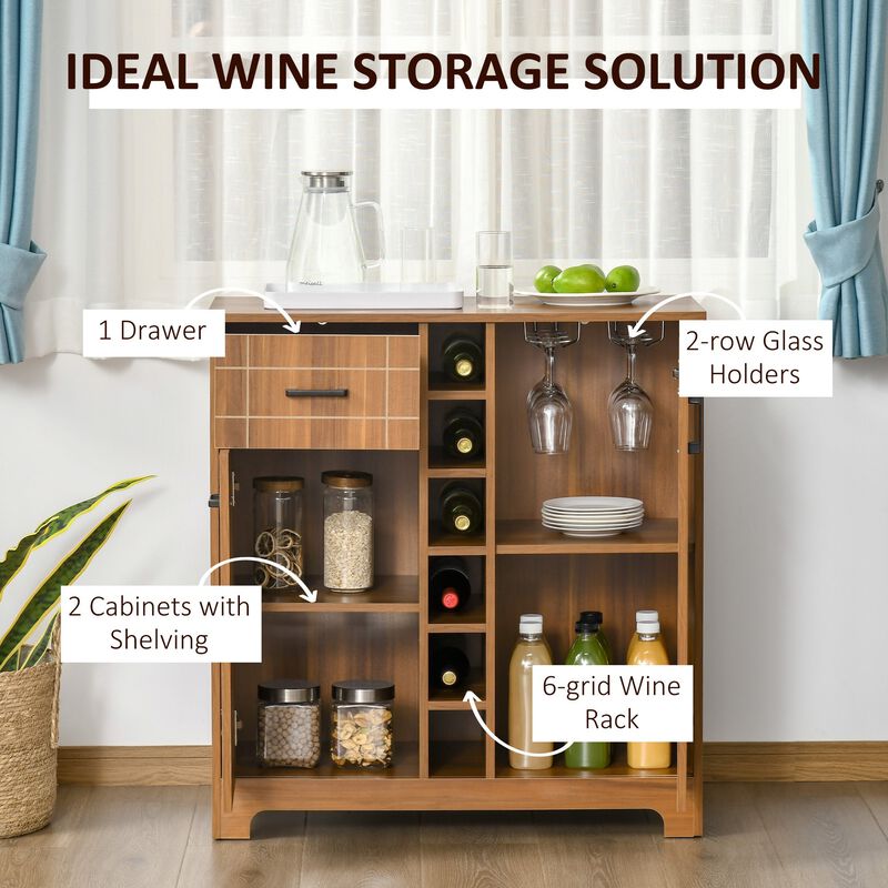 Brown Vintage Storage: Wine Cabinet with 6-Bottle Holder & Glass Rack