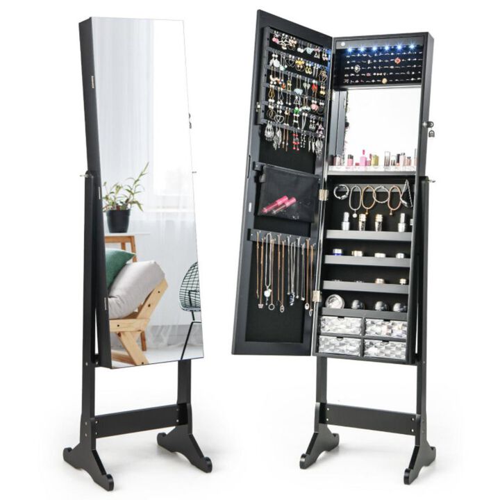 Hivvago Free Standing Full Length Jewelry Armoire with Lights