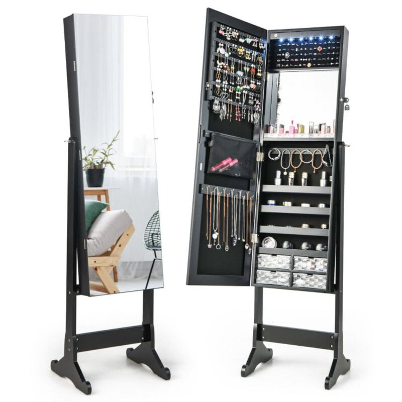 Hivvago Free Standing Full Length Jewelry Armoire with Lights