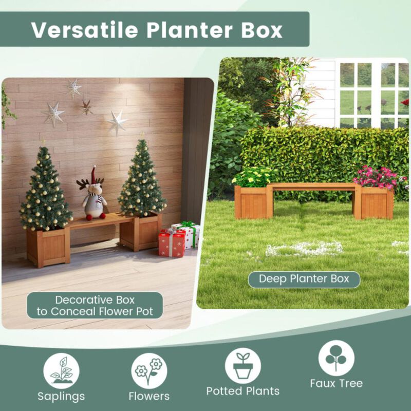 Hivvago Wood Planter Box with Bench for Garden Yard Balcony