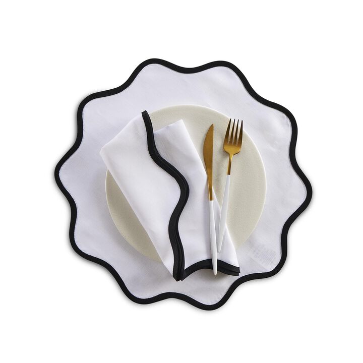 Solino Home 100% Pure Linen Placemats 16 Inch Round Set of 4 |Giselle Scallop Edge