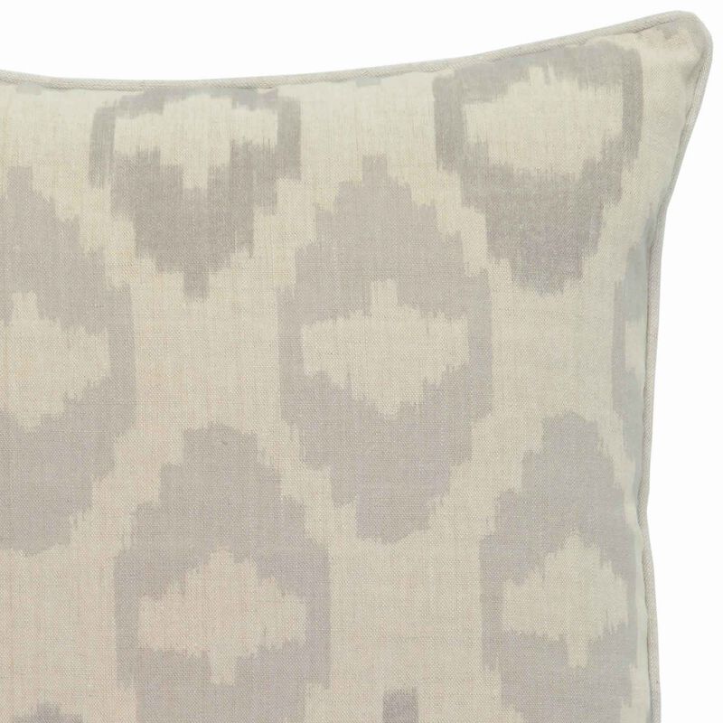 Square Fabric Throw Pillow with Metallic Embroidered Details,Gray and Beige-Benzara