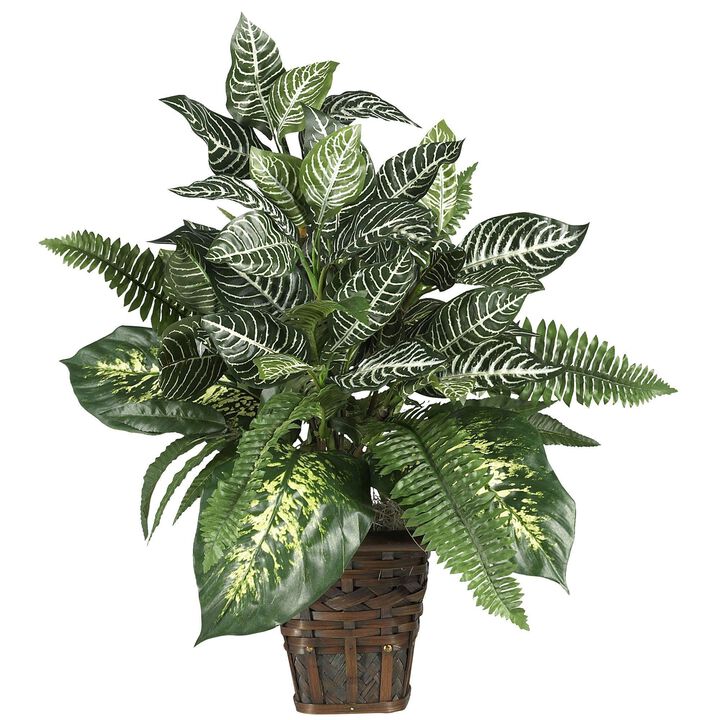 Nearly Natural Mixed Greens w/Zebra Bush Silk Plant