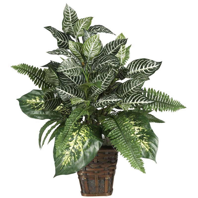 Nearly Natural Mixed Greens w/Zebra Bush Silk Plant