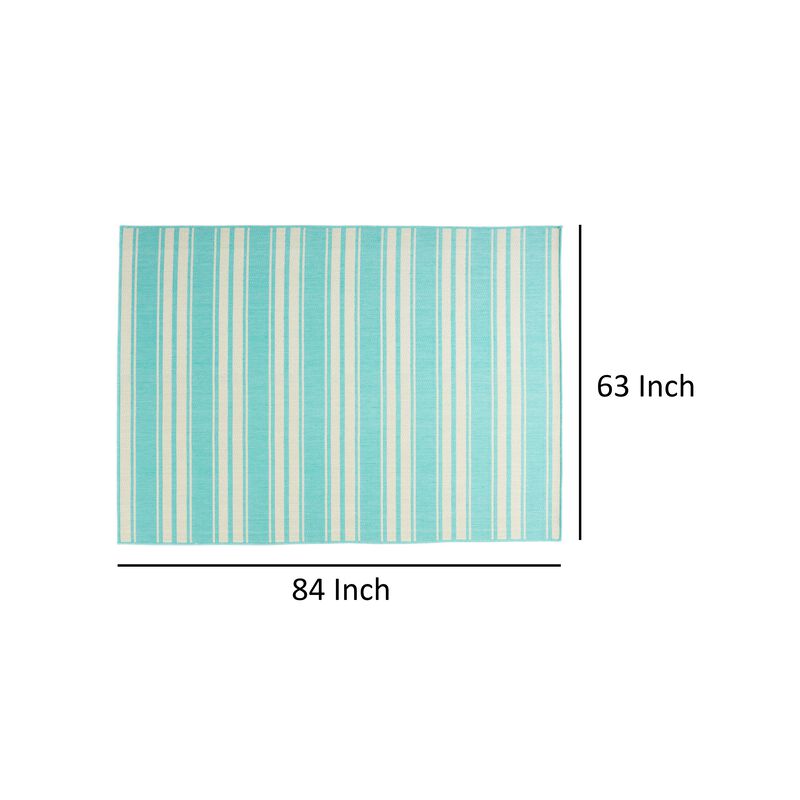 Nina 5 x 7 Area Rug, Teal, Ivory Indoor Outdoor, Handcrafted Stripes